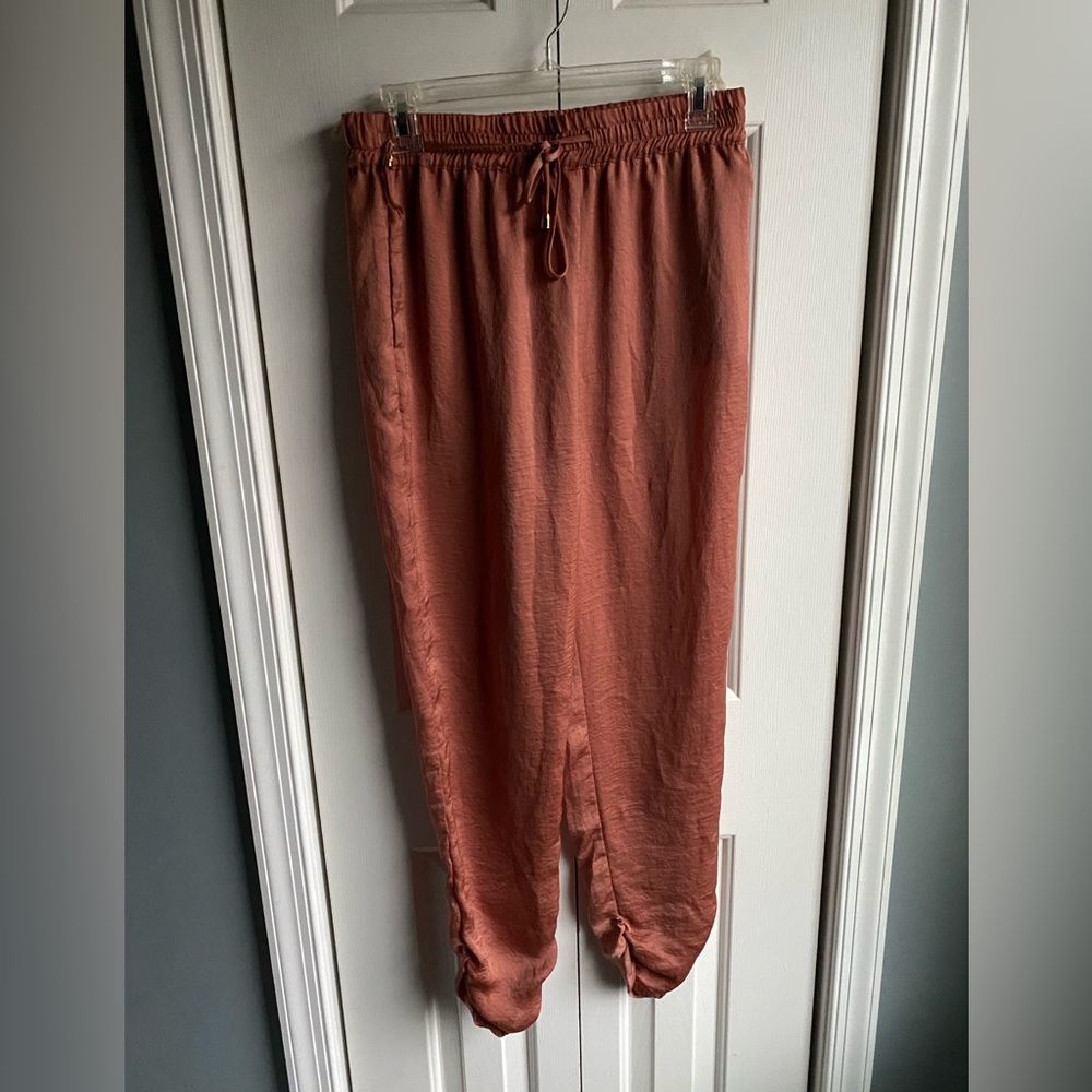 Lucy Paris Women's Pull On Brown Elastic Waist Satin Pants Size Small